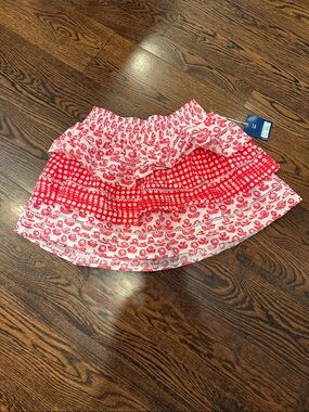 Roller Rabbit Red and White Floral Tiered Mini Skirt